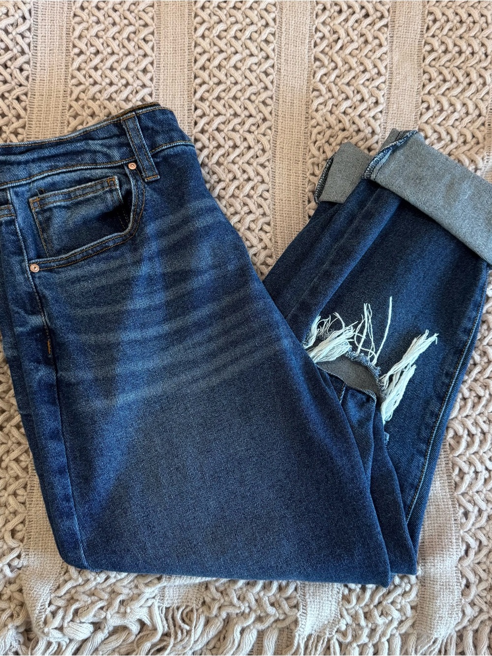 High Rise Distressed Jeans Size 13 Dark Wash Ripped - Picture 2 of 3